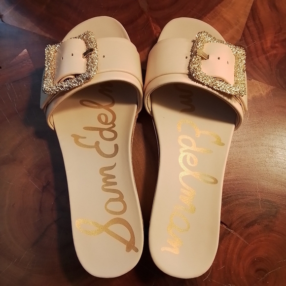 Sam Edelman Ariane 2 Leather Tan & Gold Slide Sandal - 9M - Picture 5 of 12